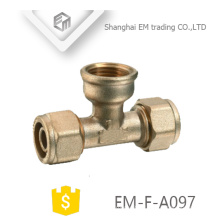 EM-F-A097 Brass female threaded tee pipe compression branch pipe fitting